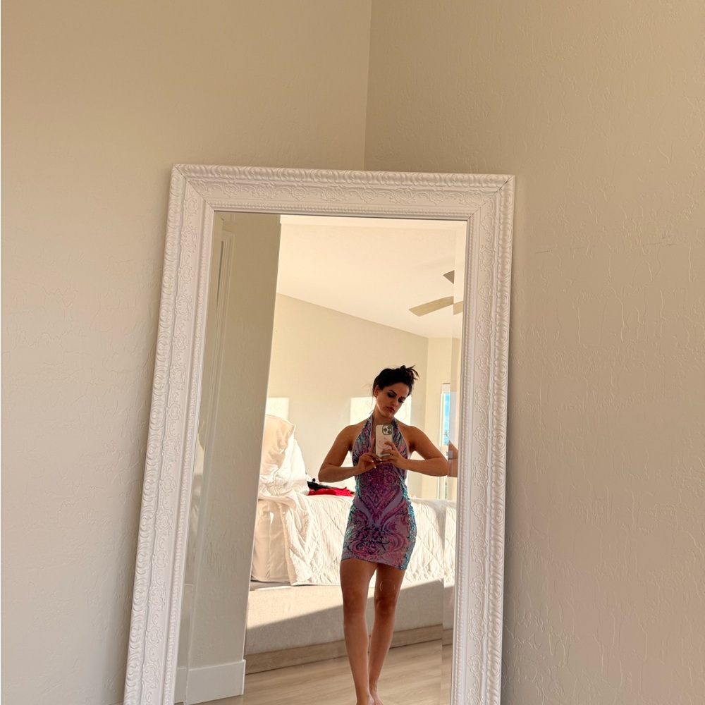 Fashion Nova Pink & Purple Paisley Halter Mini Dress